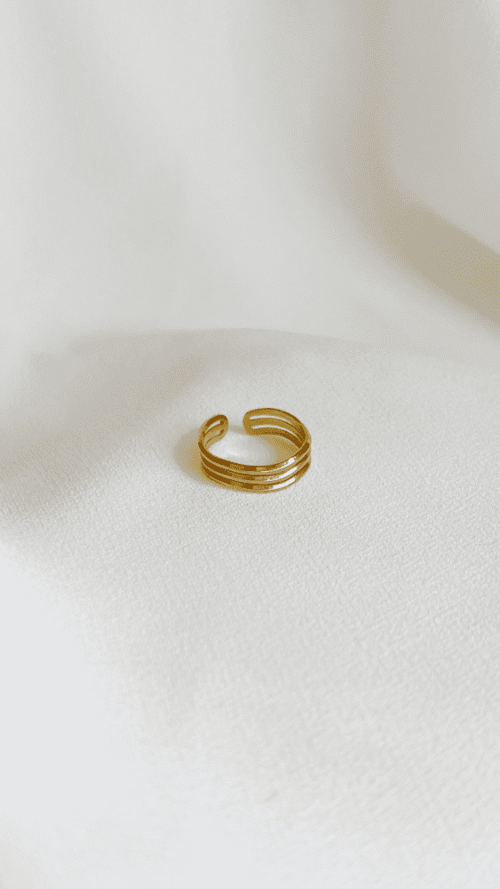 Anel em Aço Dourado Ajustável Triplo Ondulado