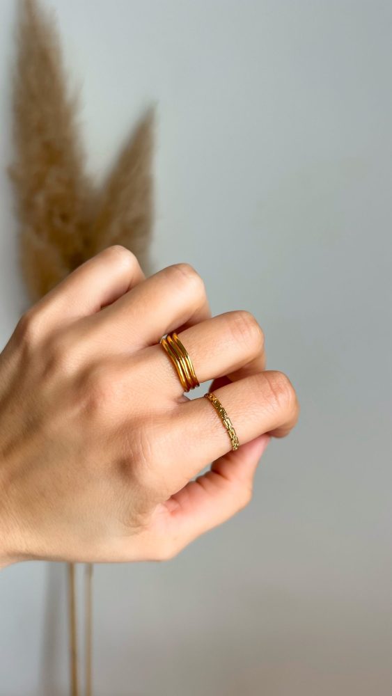 Adjustable Triple Wavy Gold Steel Ring