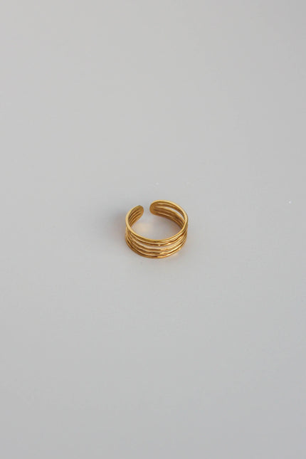 Anel em Aço Dourado Quíntuplo