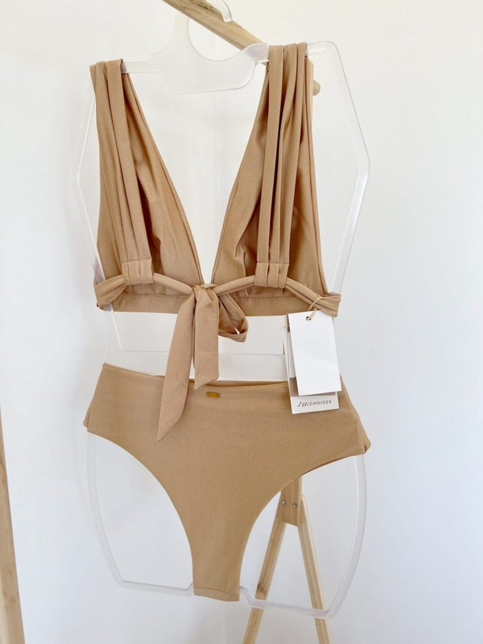 Biquíni 3 em 1 Creme com Brilho Venus e Cueca Subida com Laço