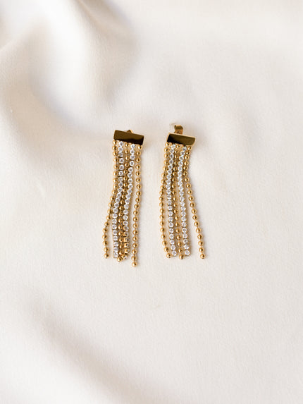 Brincos em Aço Compridos com Malha e Zircónias