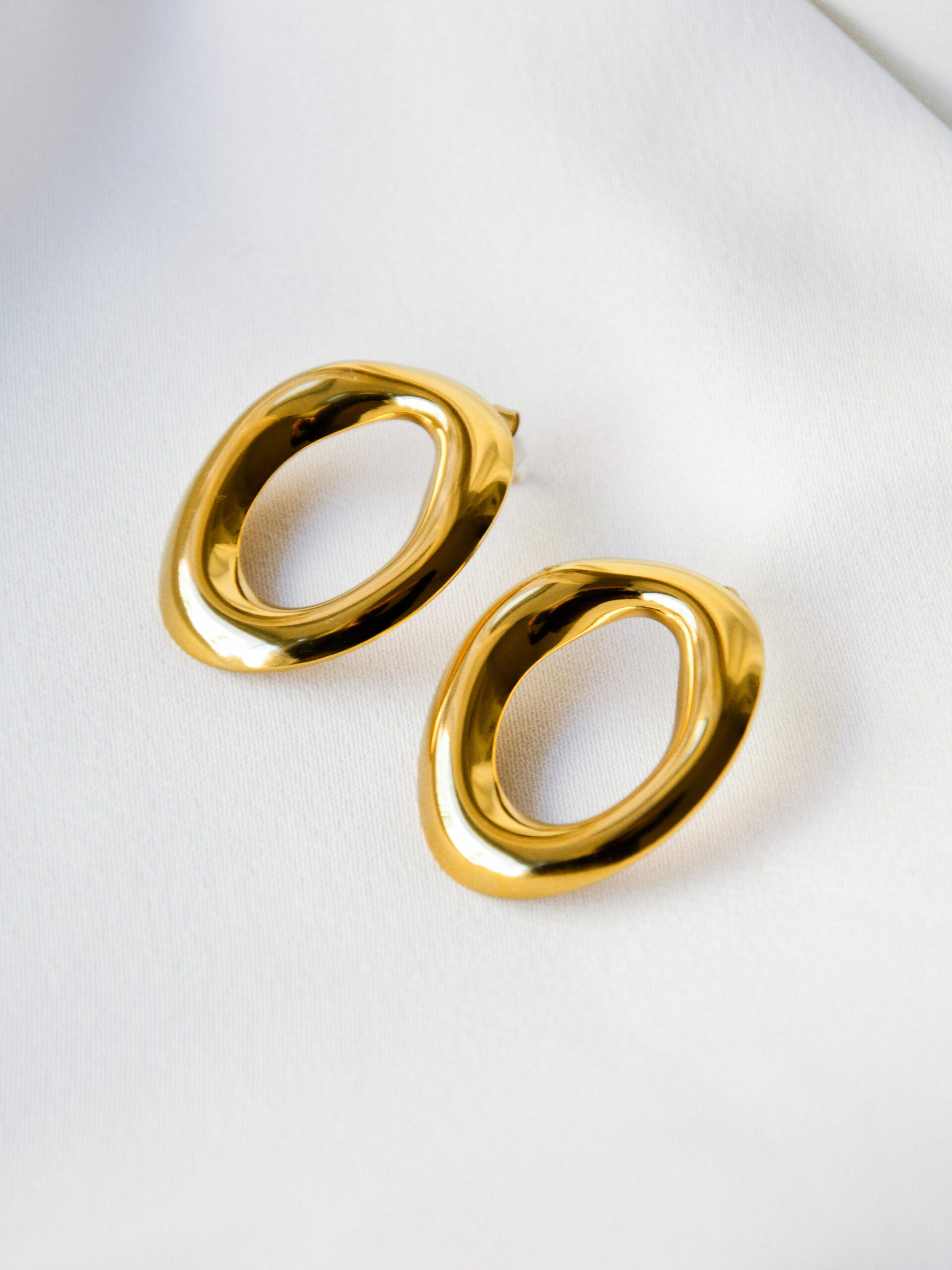 Contemporary Oval Gold Plated Steel Earrings