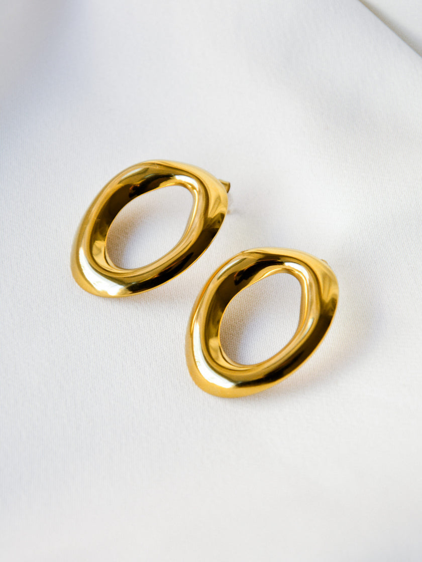 Contemporary Oval Gold Plated Steel Earrings