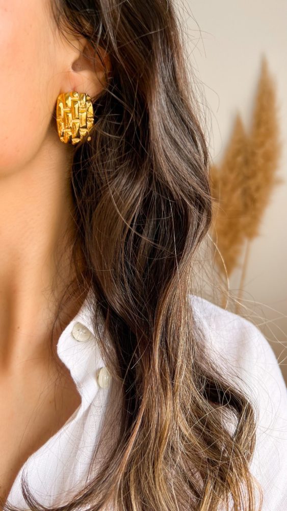 Vintage Gold Steel Earrings with Mesh