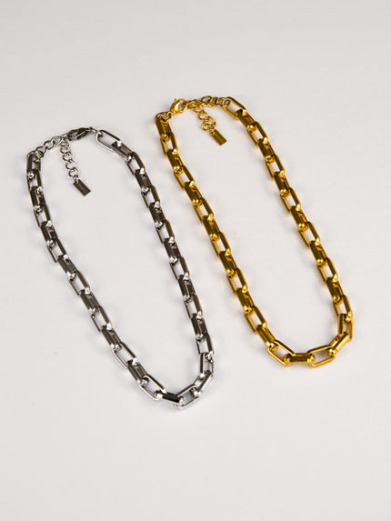 Colar Corrente Rectangular em Aço Dourada ou Prateada