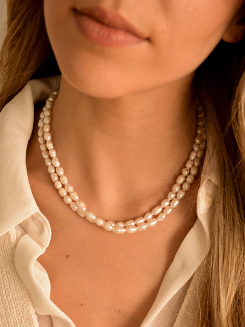 Colar de Pérolas Naturais Duplo