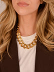Colar em Aço Dourado Contemporâneo com Malha Dupla Larga
