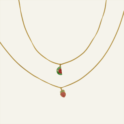 Colar em Aço Dourado com Melancia ou Morango
