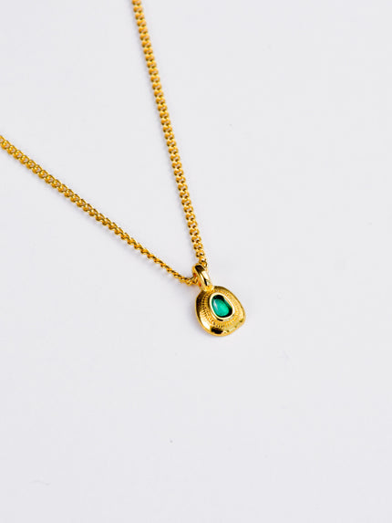 Colar em Aço Dourado com Pendente Pequenino Verde