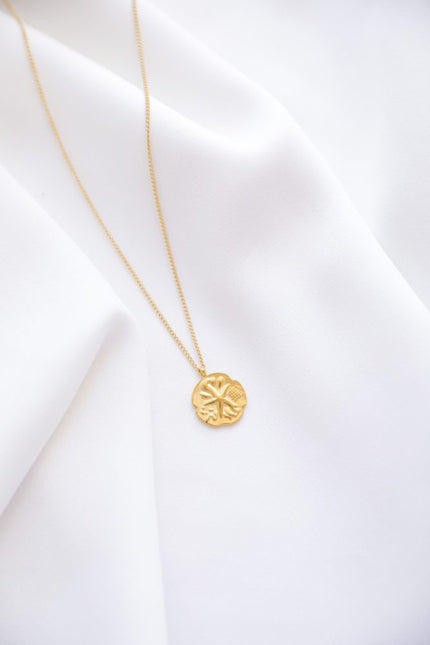 Colar em Aço Dourado com Pendente Redondo Trabalhado com Estrela