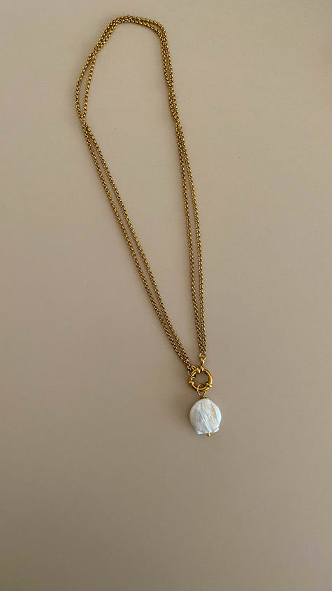 2 in 1 Double Steel Necklace with Removable Pearl