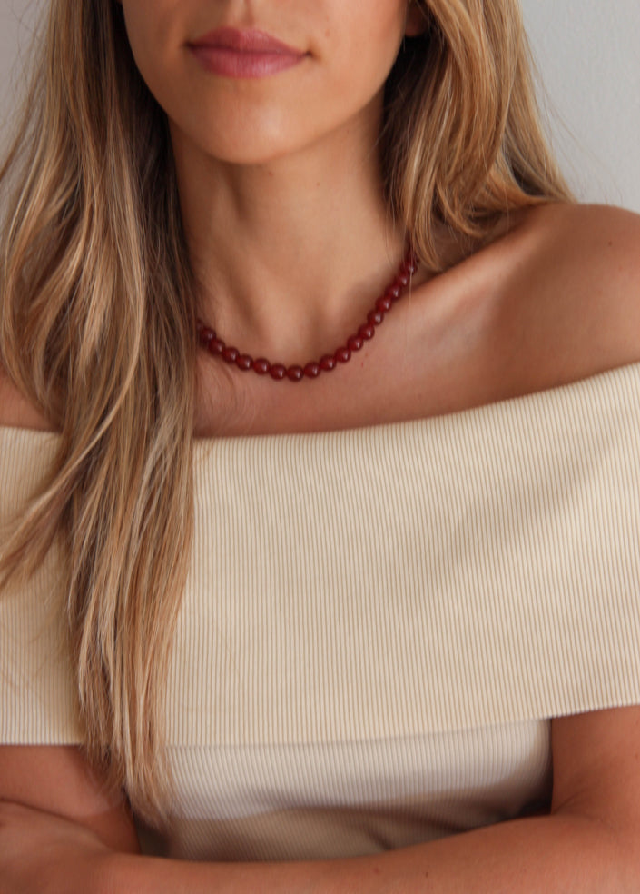 Colar de Pedras Naturais Ágata Cornalina Bordô