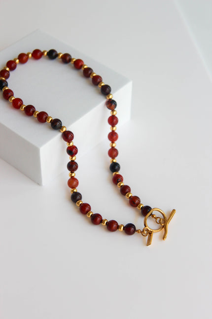 Colar de Pedras Naturais Ágata em Tons Castanho