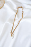 Double Gold Plated Steel Necklace with Freshwater Pearl