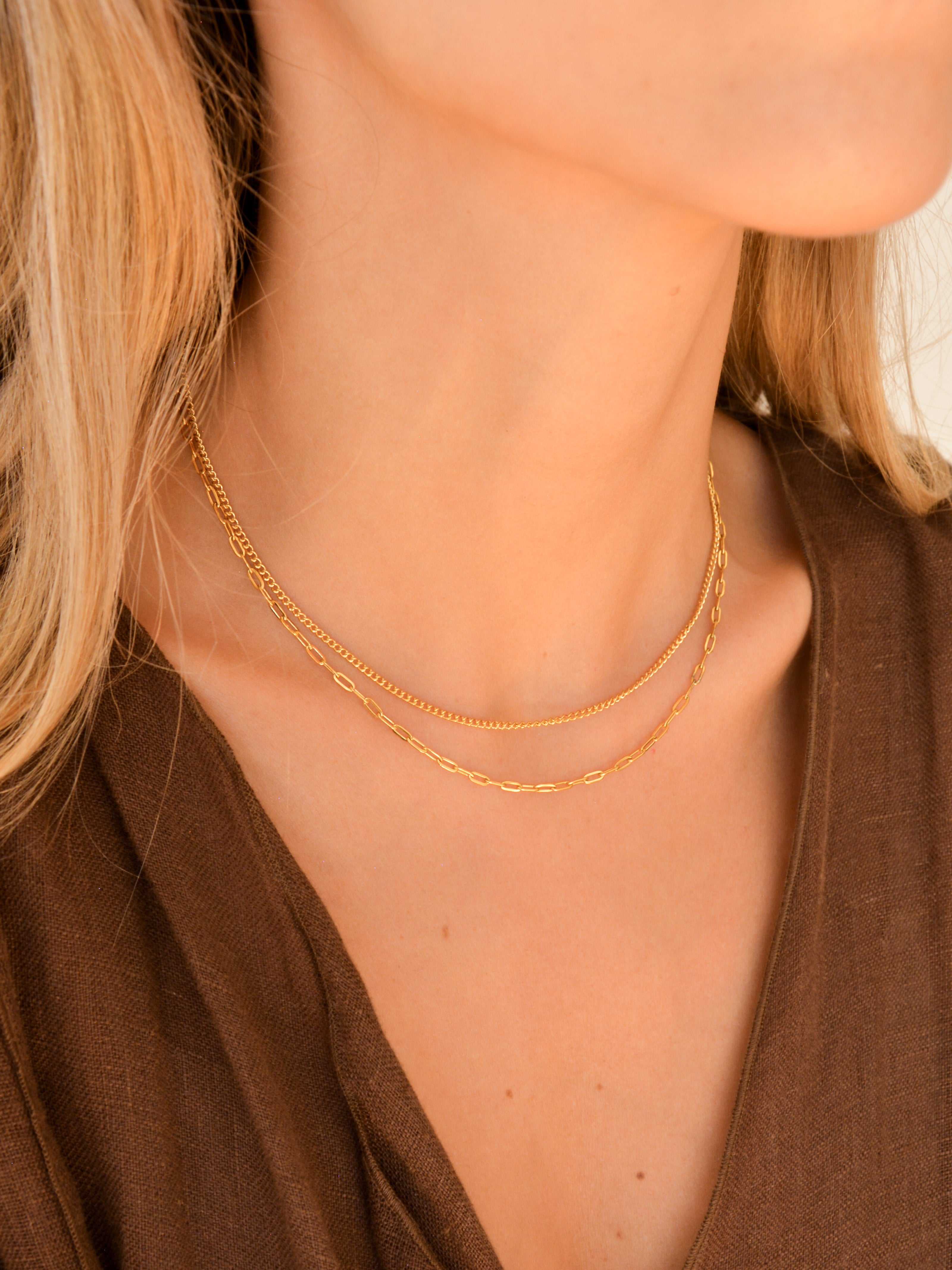 Minimalist Double Gold Steel Necklace