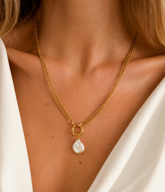 2 in 1 Double Steel Necklace with Removable Pearl