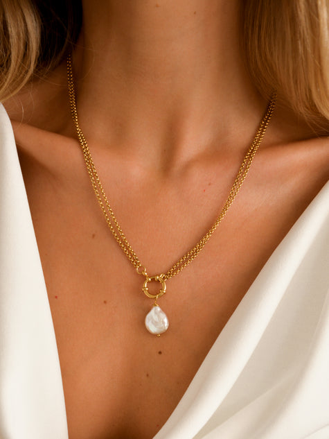 2 in 1 Double Steel Necklace with Removable Pearl