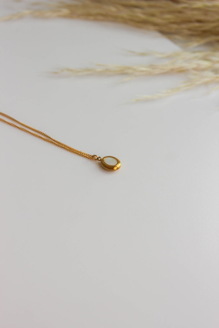 Colar em Aço com Pendente Oval Pequenino Madrepérola