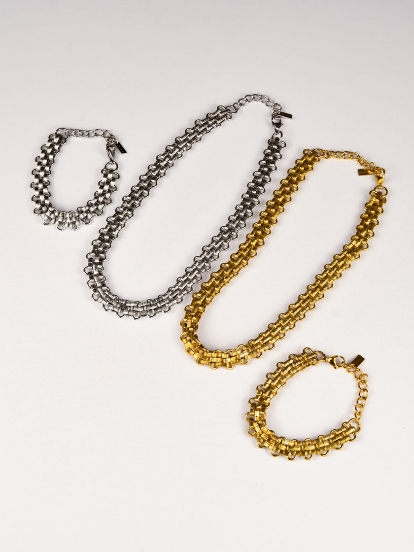 Colar em Aço Contemporâneo Dourado ou Prateado