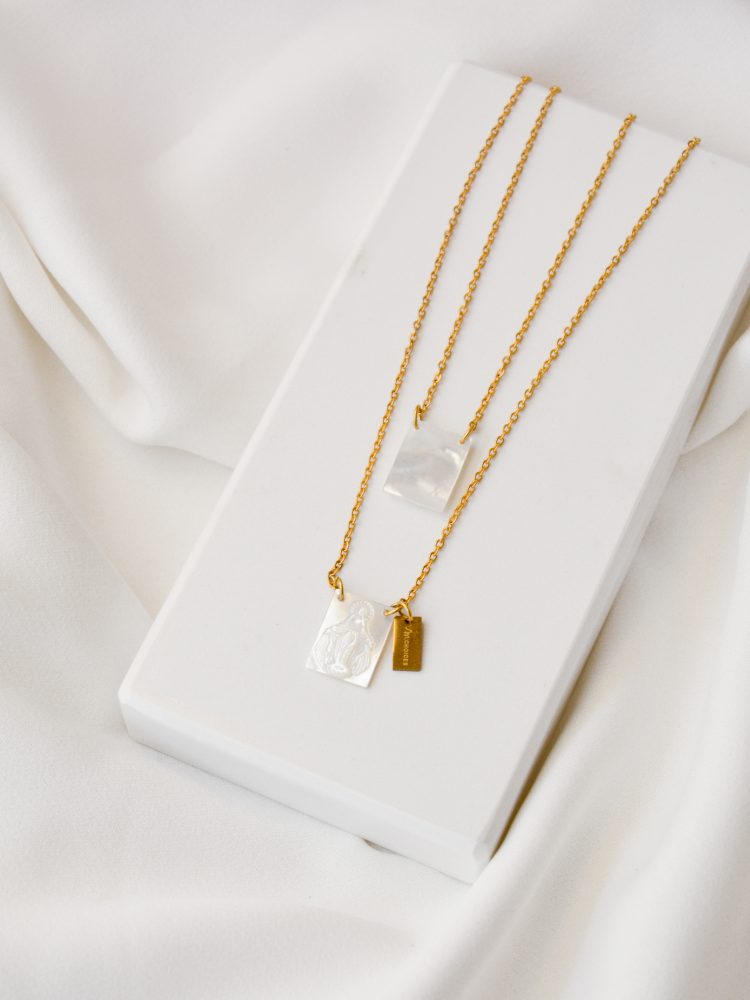 Steel Scapular with Mother of Pearl Saint