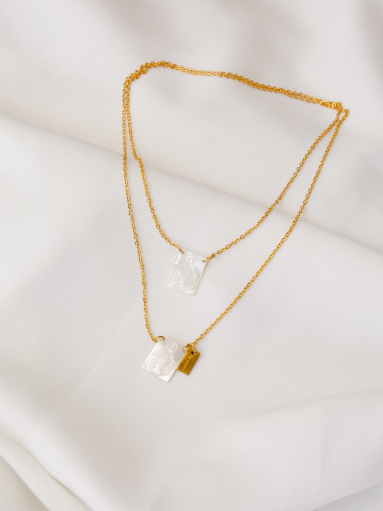 Steel Scapular with Mother of Pearl Saint