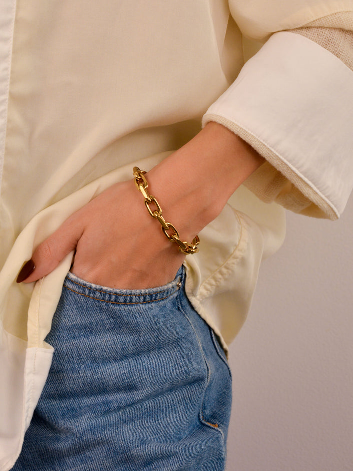 Pulseira Corrente Rectangular em Aço Dourada ou Prateada