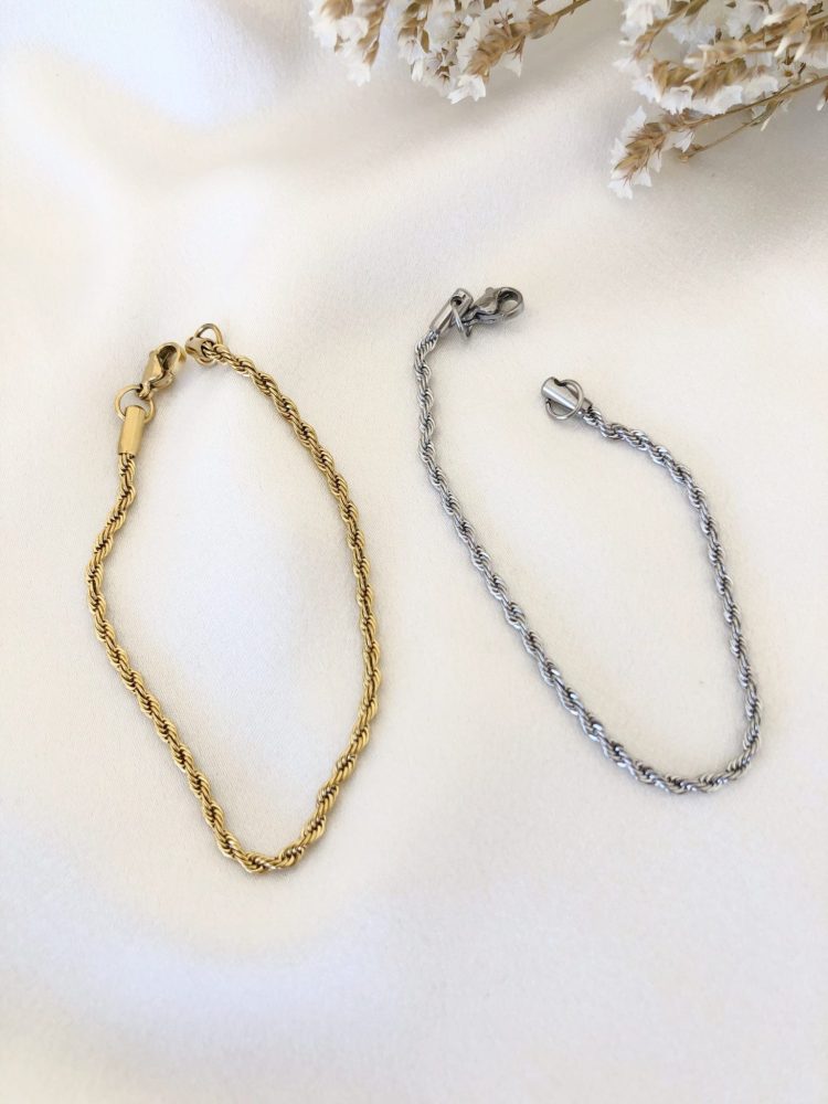 Pulseira-em-Aço-Dourado-Entrelaçada-Fininha-Dourada-e-Prateada