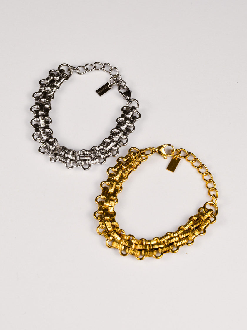 Pulseira em Aço Contemporânea Dourada ou Prateada