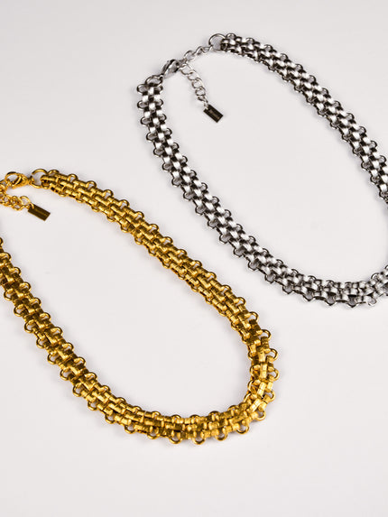 Colar em Aço Contemporâneo Dourado ou Prateado