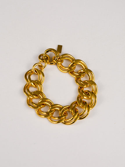 Pulseira em Aço Dourada Contemporânea com Malha Dupla Larga