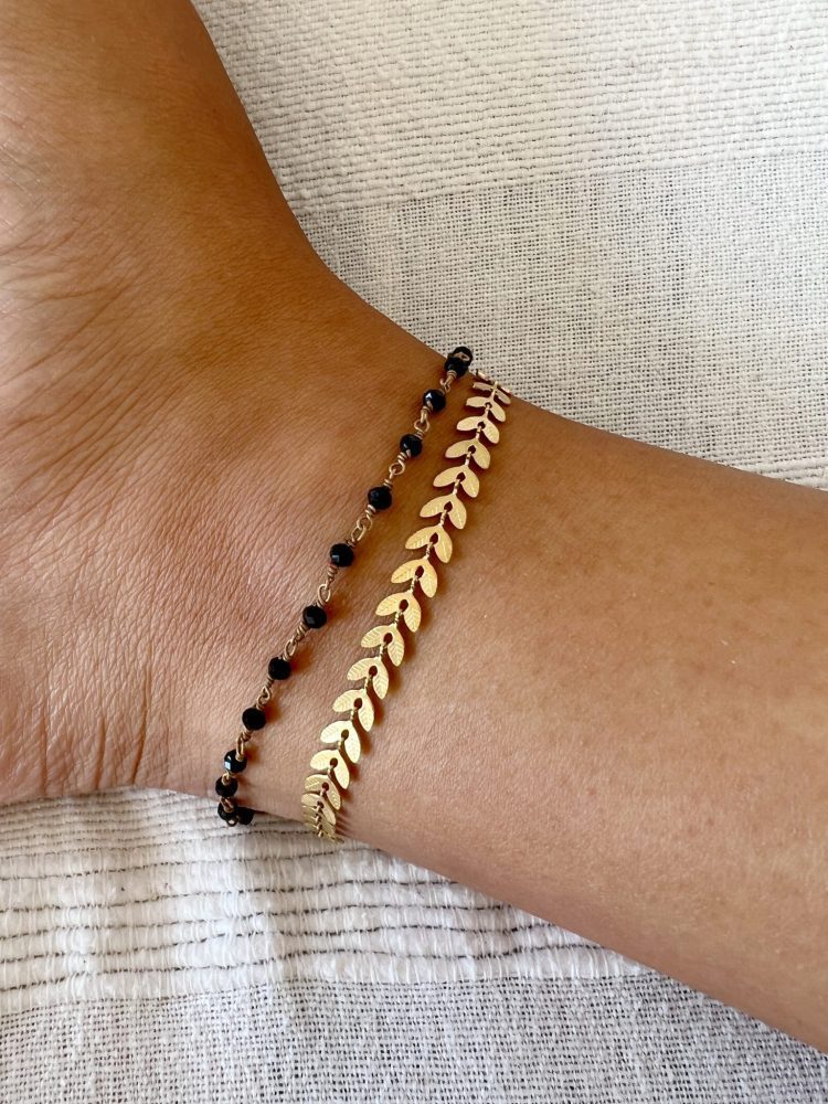 Pulseira para o Pé/Pulso em Aço Dourada Escama | Pulseira em Aço Preta