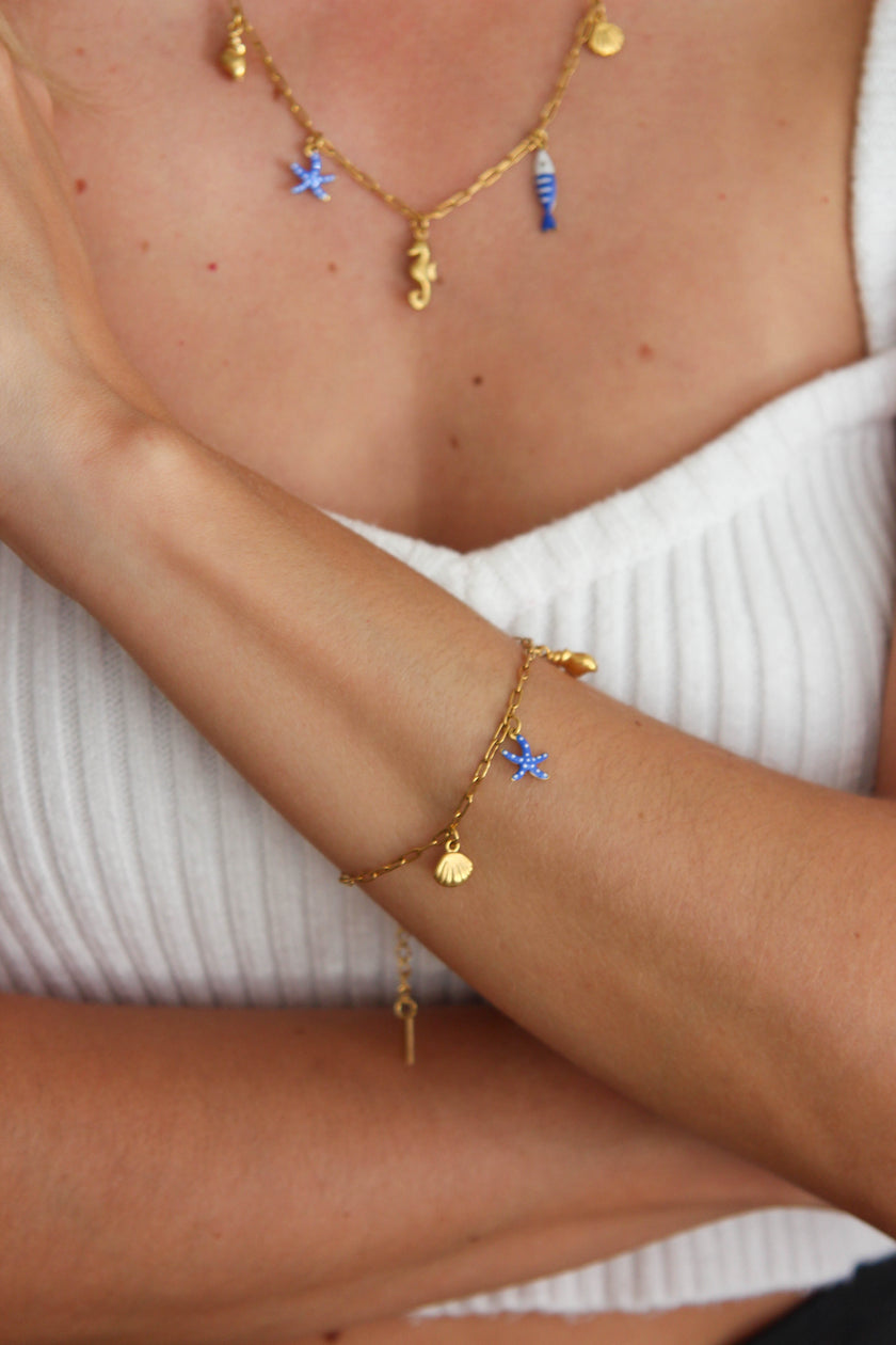 Charm Bracelet com Concha, Búzio e Estrela do Mar