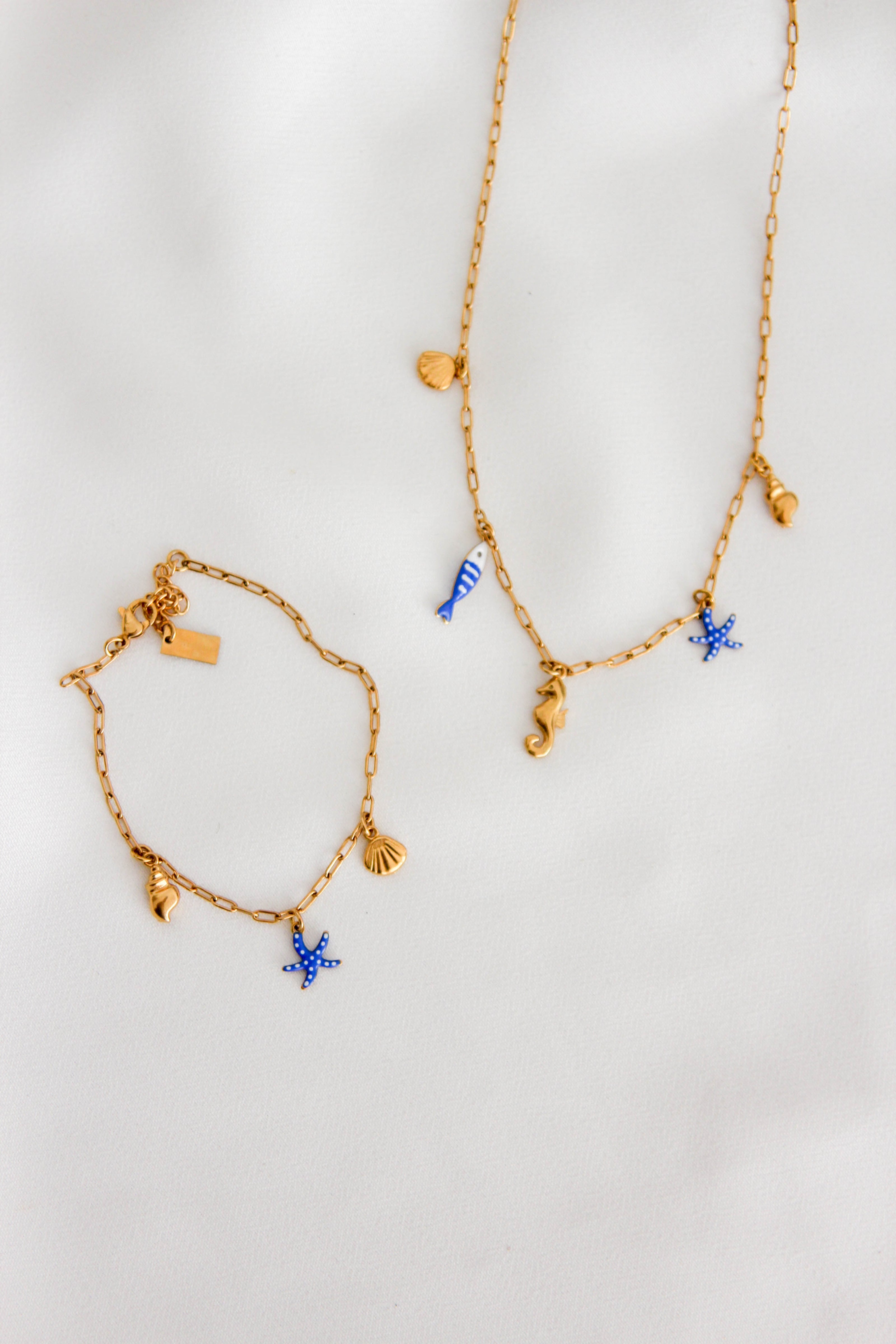 Charm Bracelet com Concha, Búzio e Estrela do Mar