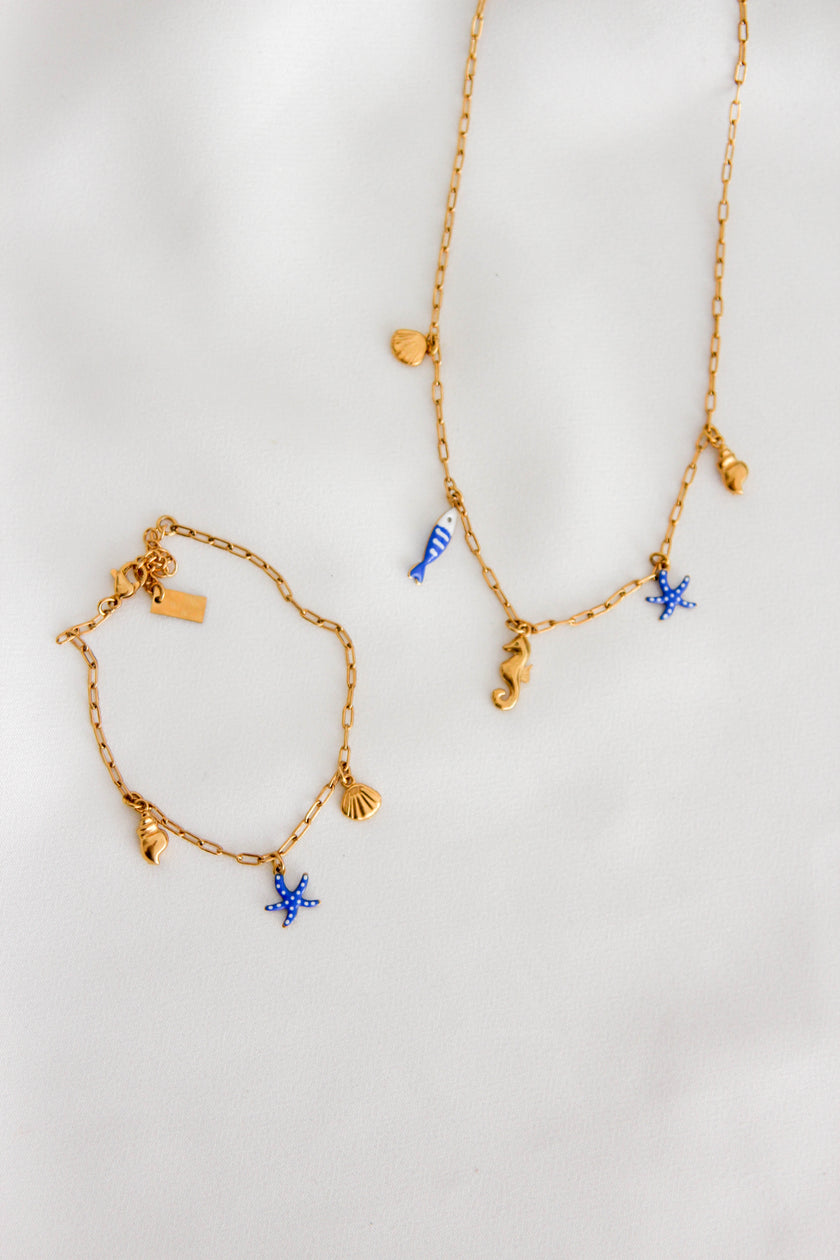 Charm Bracelet com Concha, Búzio e Estrela do Mar
