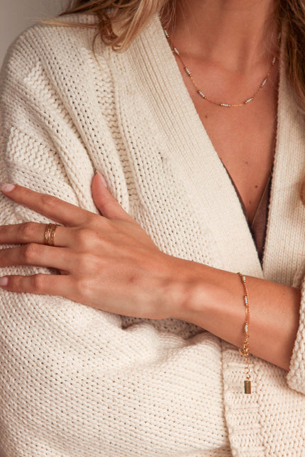 Pulseira Dupla de Esferas e Pérolas Pequeninas