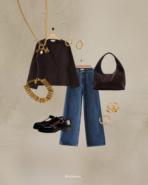 Sugestão de Look - Blazer, ganga, acessórios dourados