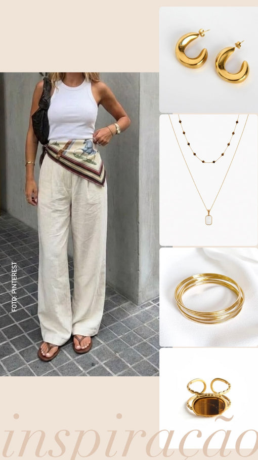 Inspiração de Look: Tons Neutros e Joias Douradas para o Verão