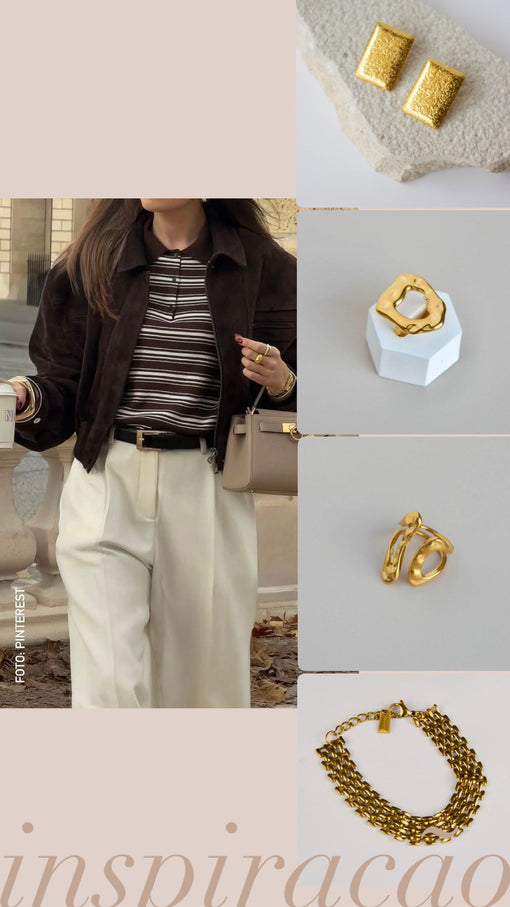 Sugestão de Look: Tons castanhos com riscas