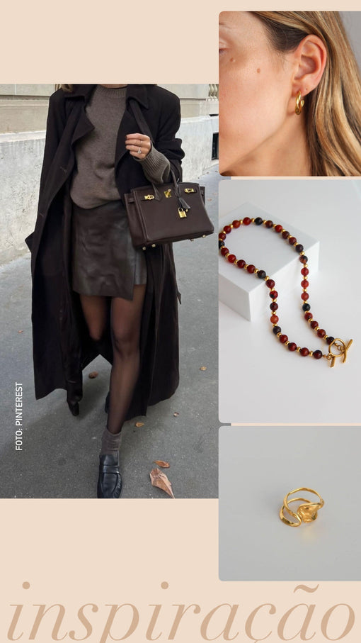 Sugestão de Look: Saia e casaco em tons castanhos