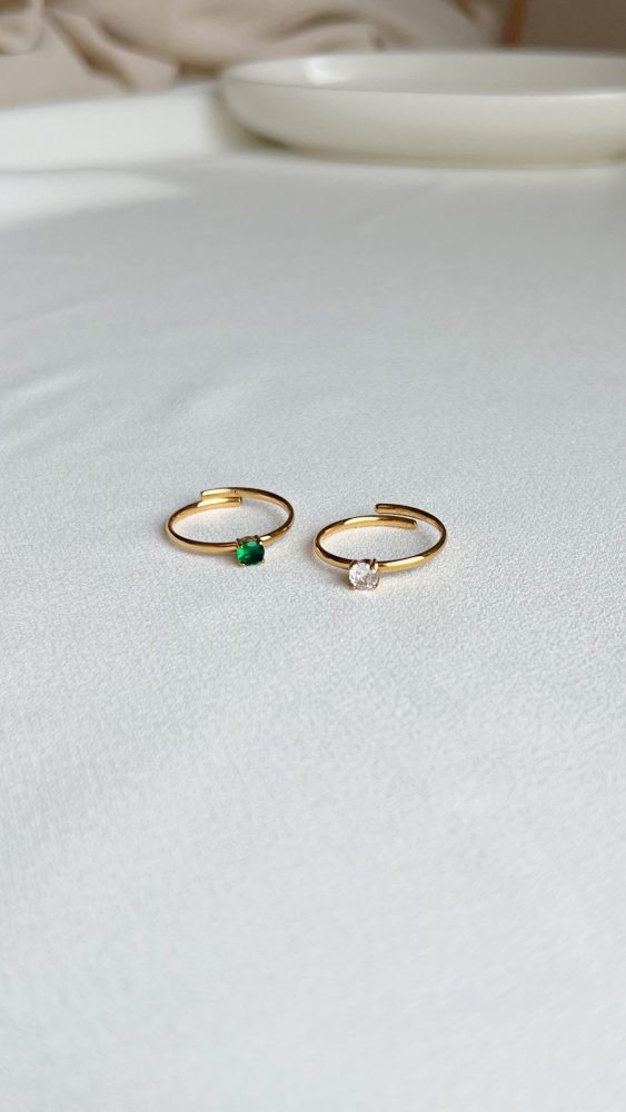 Anel em Aço Dourado Ajustável com Brilhante