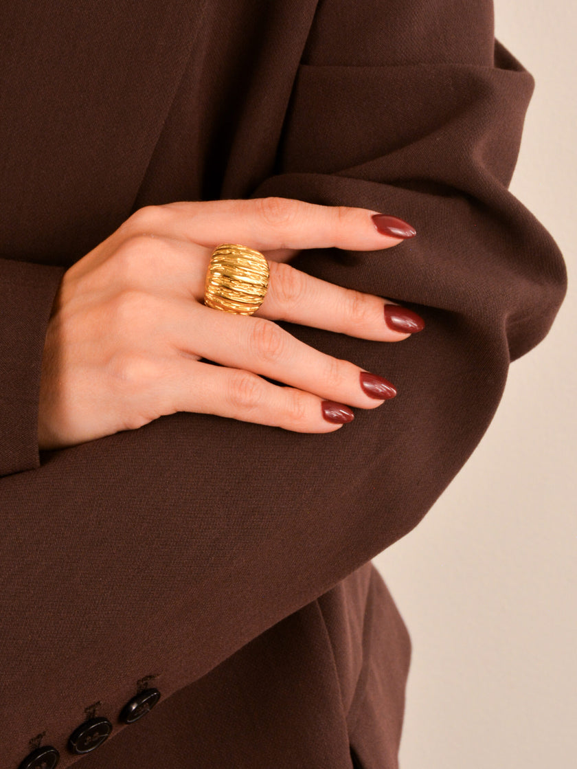 Anel em Aço Dourado Robusto