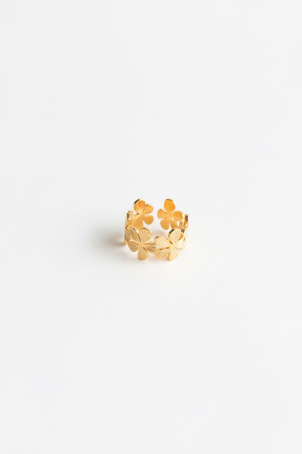 Anel em Aço Ajustável com Flores Dourado ou Prateado