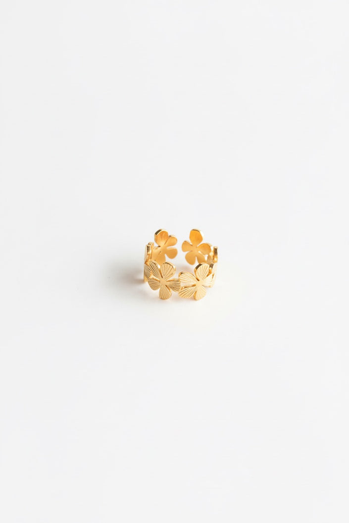 Anel em Aço Ajustável com Flores Dourado ou Prateado