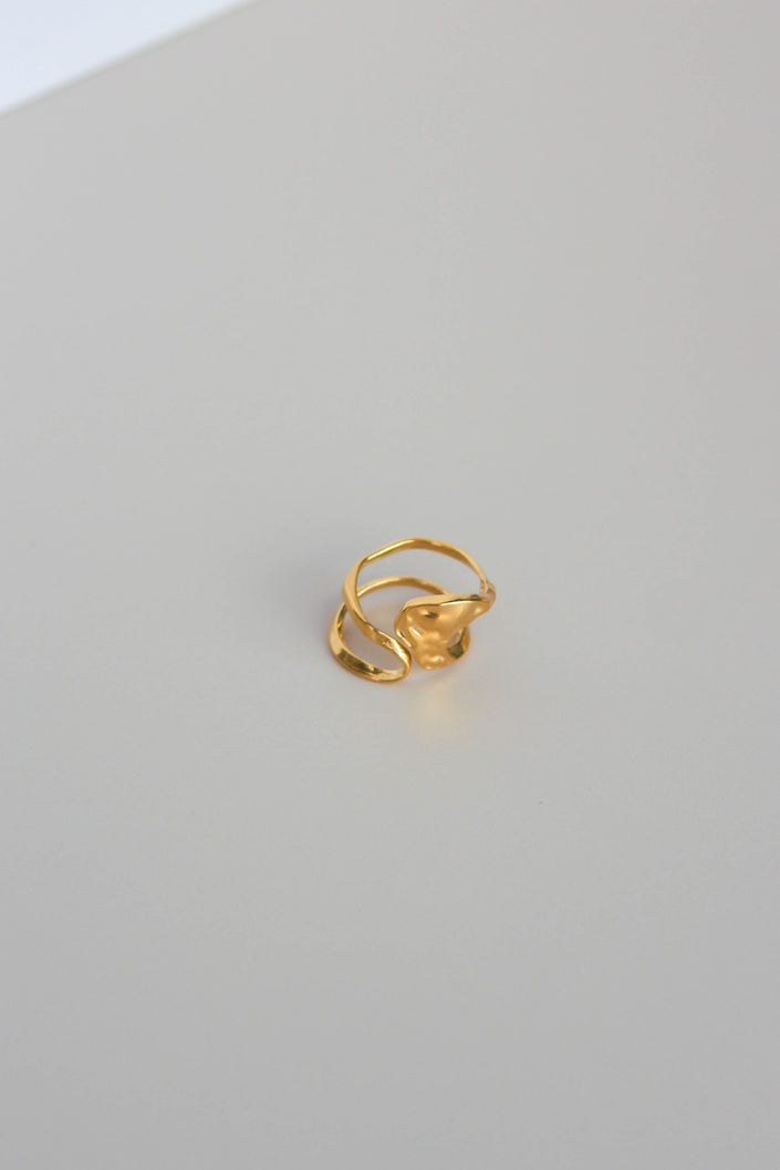 Anel em Aço Dourado Duplo Robusto