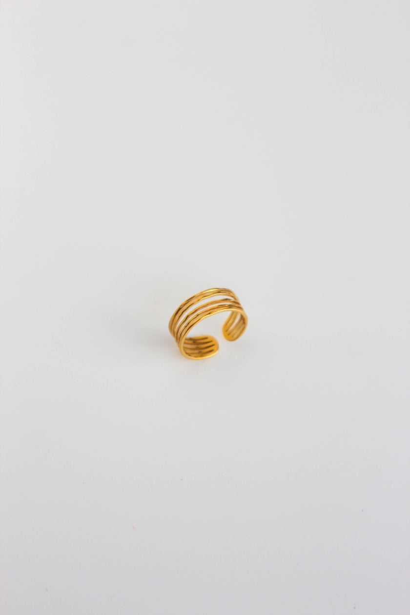 Anel em Aço Dourado Quíntuplo