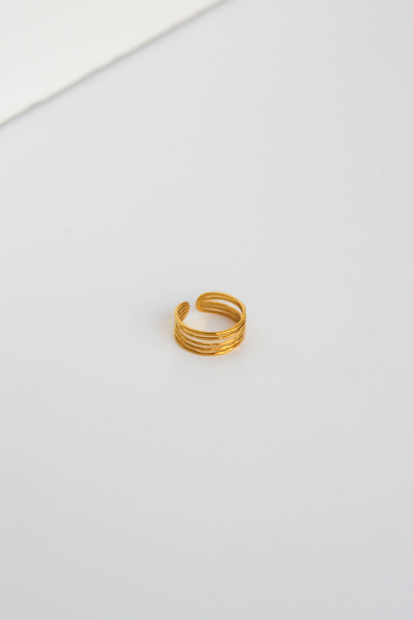 Anel em Aço Dourado Quíntuplo