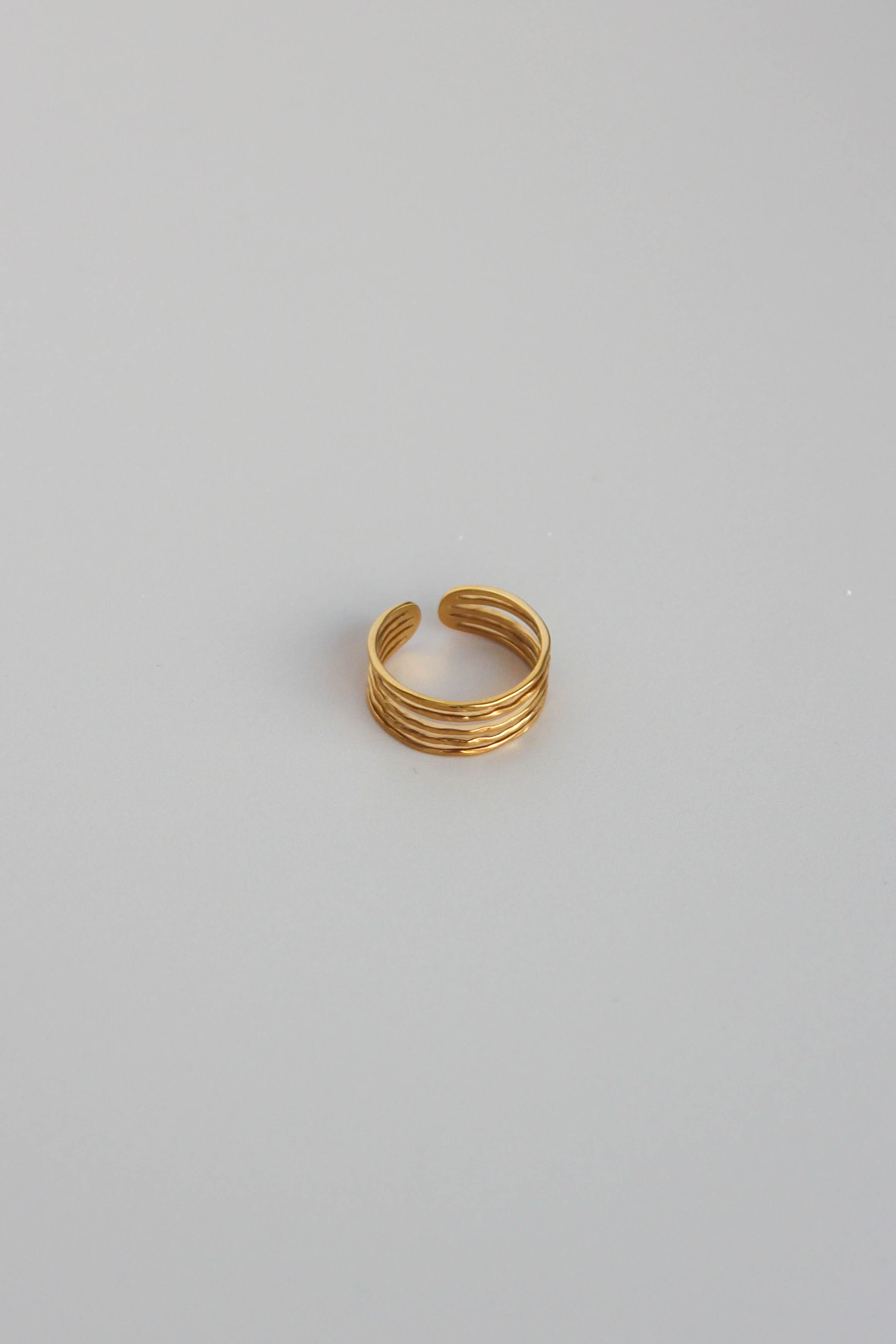 Anel em Aço Dourado Quíntuplo