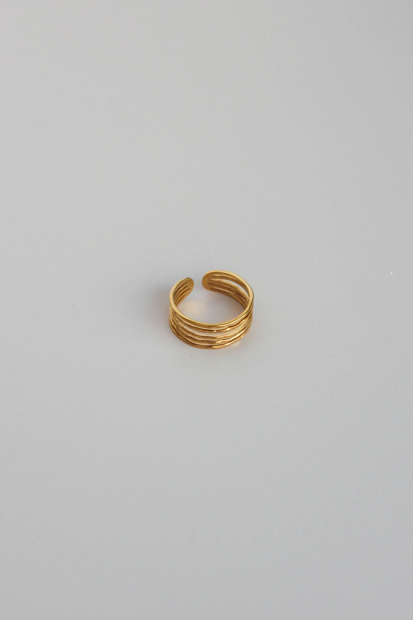 Anel em Aço Dourado Quíntuplo