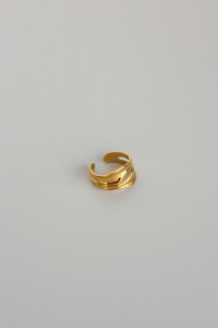 Anel em Aço Dourado Robusto Duplo Ondulado