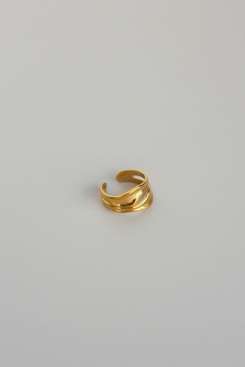 Anel em Aço Dourado Robusto Duplo Ondulado